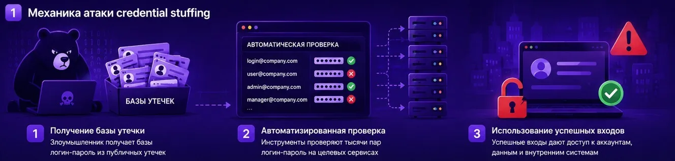 Механика атаки credential stuffing в три шага