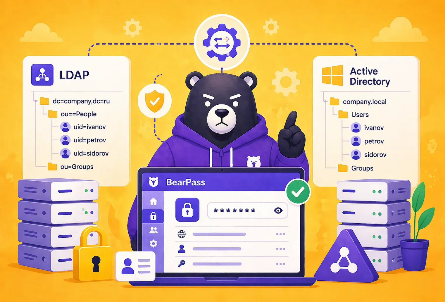 Интеграция менеджера паролей BearPass с LDAP и Active Directory — схема синхронизации и маппинга ролей